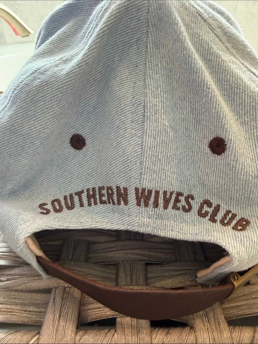 Embroidered Trucker Hat - Denim and Brown
